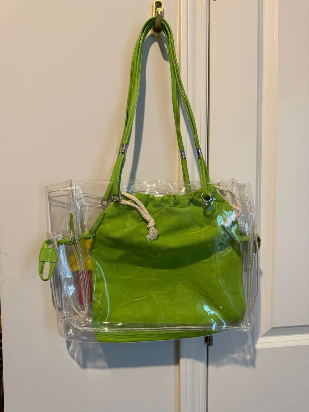 Clear Tote with Lime Green Inner Pouch and Multicolor Logo